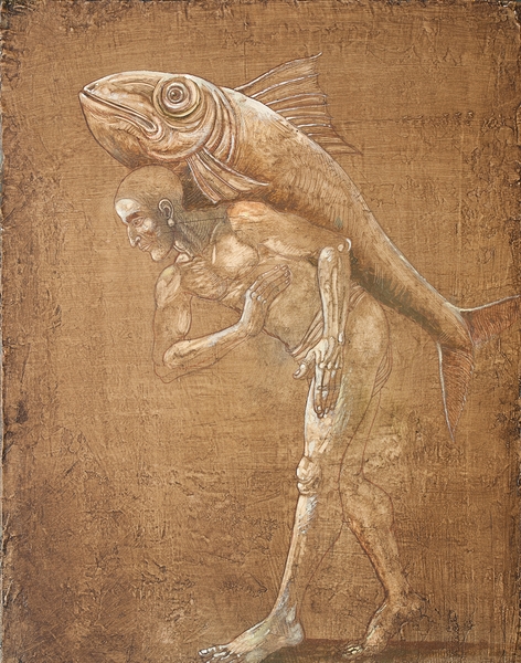 Man and Fish, oil on canvas,  40 x 30 cm
